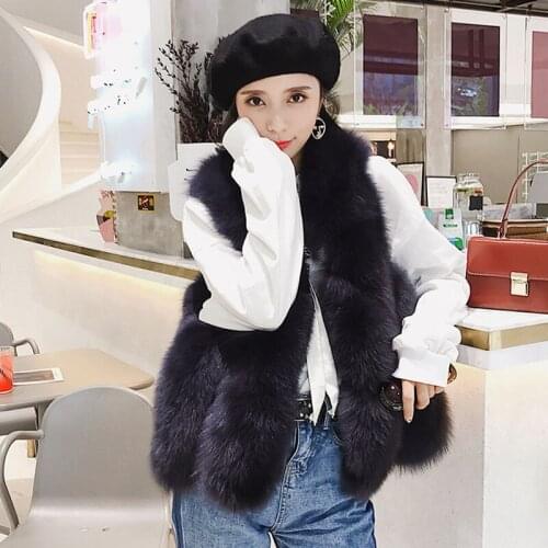 Real Fox Fur Vest Coat Women Clothes Winter Warm Vintage Elegant Coats Vests Jacket Manteau Femme Hiver ZL628