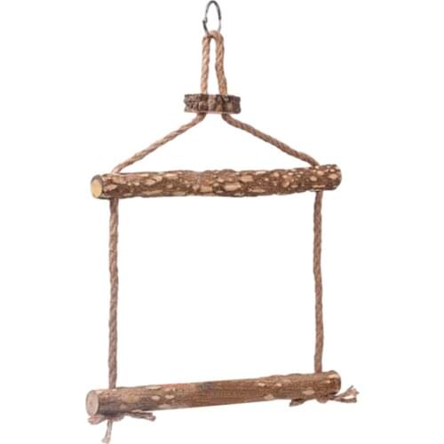 Parrot Chewing Toy Natural Wood Parrot Swing Hanging Bird Stand Biting Swing Cage Toy For Medium Large Parrots Pet Supplies