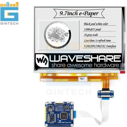 1200x825, 9.7inch E-Ink display HAT for Raspberry Pi, IT8951 controller, USB/SPI/I80/I2C interface 9.7inch e-Paper HAT