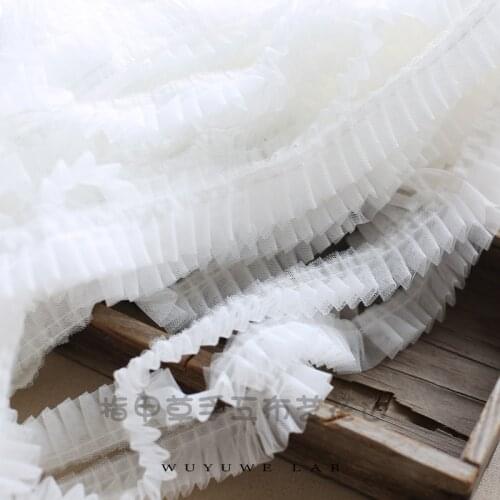2M/Lot 35MM Wide Pleated Tulle Lace Ribbon Fabric DIY White Lace Sewing Guipure Craft Supplies Lace Trim for Dresses Dentelle