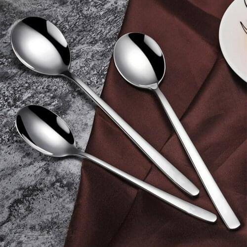 304 Stainless Steel Tableware Long Ice Cream Soup Spoon Utensils Korean Teaspoons Baby Dessert Coffee Ladle Kitchen Supplies