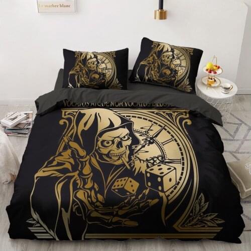 3D Bedding Sets Duvet Quilt Cover Set Comforter Bed Linen Pillowcase King Queen 220x230cm Size Black Gold Design Printed