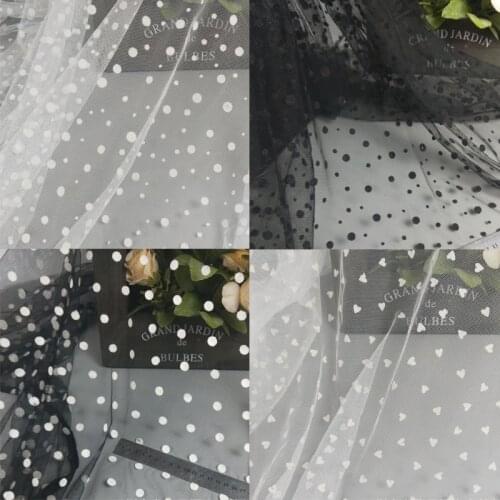 5Yards White Black Soft Mesh Tulle Fabric Flocking Polka Dot Net Fabric High Quality Bridal Dress Wedding Decoration Lace Fabric
