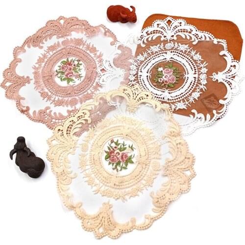 9-color table embroidered handmade placemat European style lace/linen woven insulation board mat anti-scald coaster