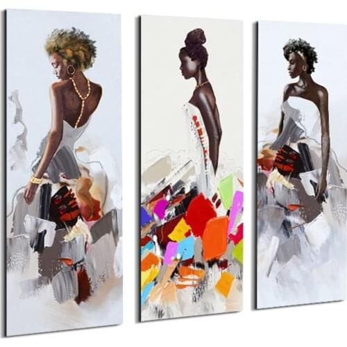 African Black Dancing Girl Art 3 Piece Painting Home Living Room Office Wall Decoration