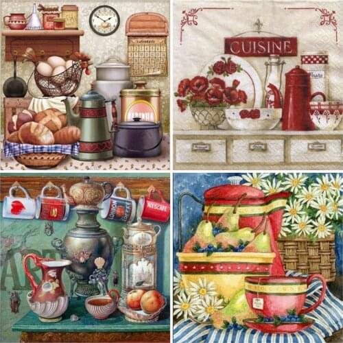 HUACAN Diamond Painting Cup Full Square/Round Diamond Embroidery Kitchen Mosaic Painting With Diamonds Wall Art