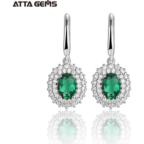 ATTAGEMS 100% 925 Sterling Silver Emerald Moissanite Gemstone Drop Dangle Wedding Engagement Earrings Fine Jewelry for Women