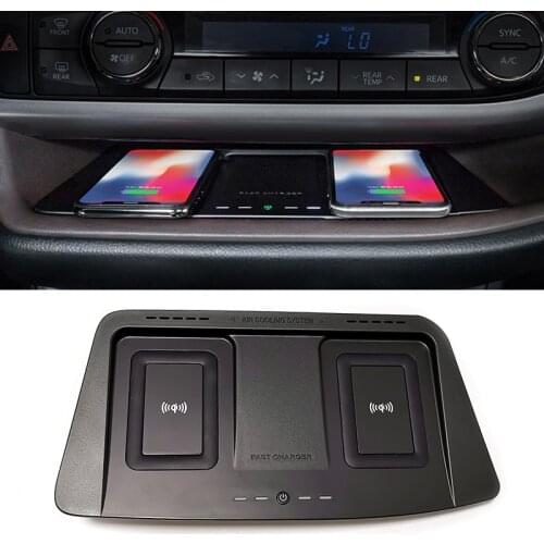10w car wireless charging phone charger two charging plate wireless phone holder for Toyota Highlander 2015 2016 2017 2018 2019