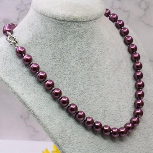 Noble Purple Artificial Shell Imitation Pearl 8/10/12mm Round Beads Necklace Lady Chain Jewelry Making Festival Gift 18inch Y742