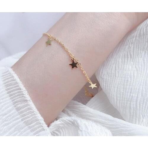 1pc Authentic 925 Sterling silver White/Golds 5MM star Chian Bracelet fine jewelry TLS156