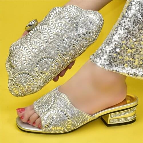 Doershow New Arrival African Wedding Shoes and Bag Set silver Italian Shoes with Matching Bags Nigerian Women party! SJK1-14
