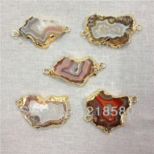 H-DP84 10pcs Geode Agates Druzy Slice Connector Pendant Gold Electroplated