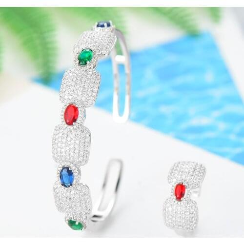LARRAURI Luxury Cubic Zircon Crystal CZ Jewelry Sets For Women Wedding African Bridal Bangle Ring Set aretes de mujer modernos