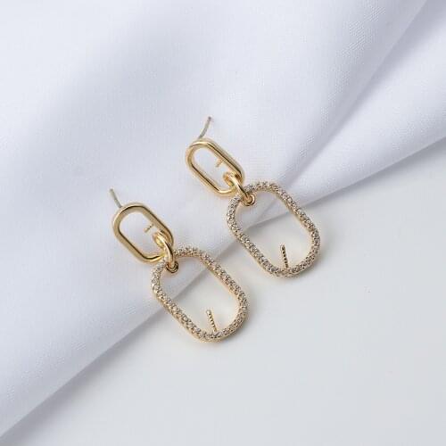 Lifefontier Korean Zircon Geometric Rectangle Drop Earrings For Women Rhinestone Gold Color Copper Alloy Earrings Jewelry 2021
