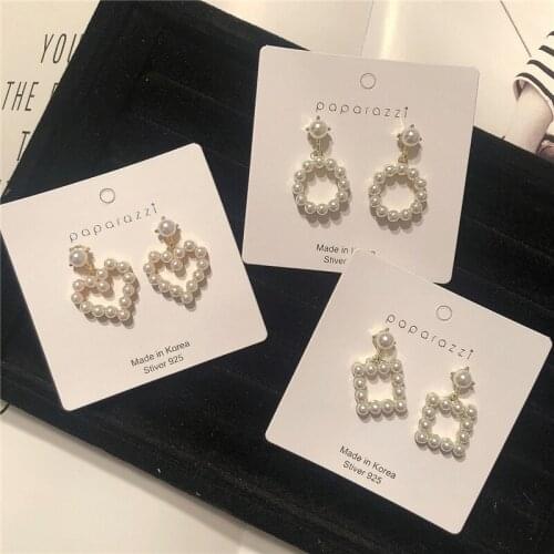 LZXue Hot Korean Cute Imitation Pearls Earrings For Women Fashion Heart Pearl Earrings Crystal Dangle Earrings Jewelry