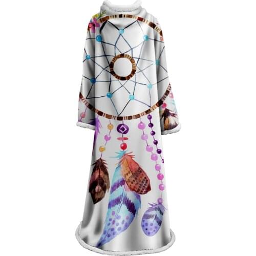Mandala Dreamcatcher Feather Wearable Blanket Warm Throw Blanket With Sleeve Outdoor Sofa TV Office Nap Blanket With Sleeve