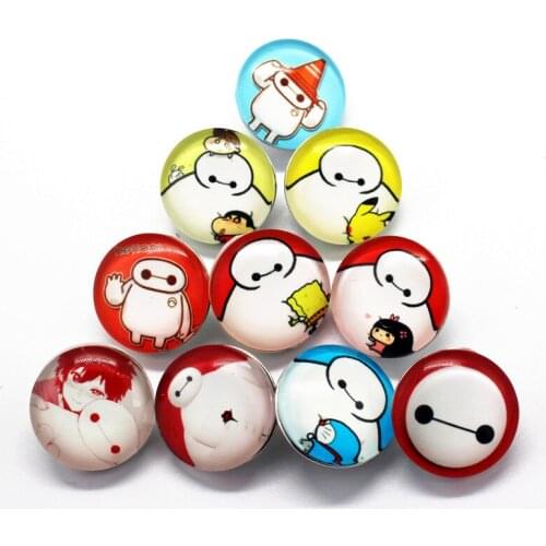 Mix 10pcs/lot white Big Hero Snap Buttons Charms 18mm Glass Buttons Fit DIY Snap Bracelets&Bangle Jewelry