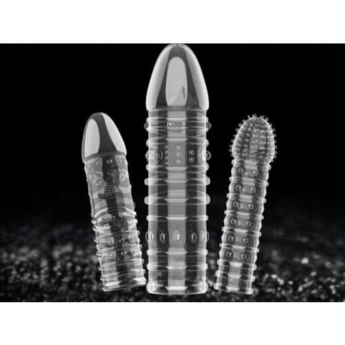 Reusable Condom Crystal Penis Sleeve Extension Male Delay Ejaculation Cock Ring Dildo Cover Adult Sex Toy