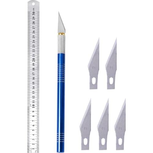 Nonvor 7pcs Leather Tools Carving Knife Tools and Straight Ruler Hand Kit for Paper Knife Accessories Leather Cut Tools Kit