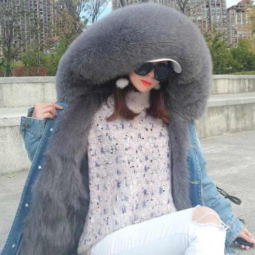 2020 new winter clothes natural furcoat denim pie overcome rabbit fur grass liner fox fur collar coat long coat female winter