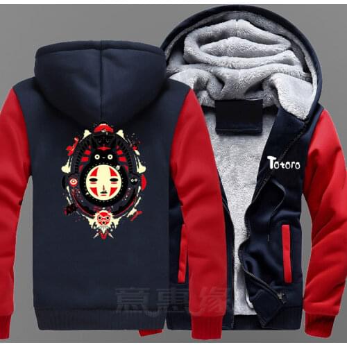 New Winter Jackets and Coats Spirited Away Totoro hoodie Anime Miyazaki Hayao Hooded Thick Zipper Men Sweatshirts