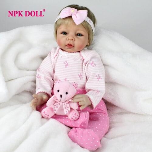 NPKDOLL New Toys Silcone Reborn Baby Doll 22 Inch Fashion BeBe Doll Girl Gold Hair Lifelike Baby Children Birthdays Gift Toys