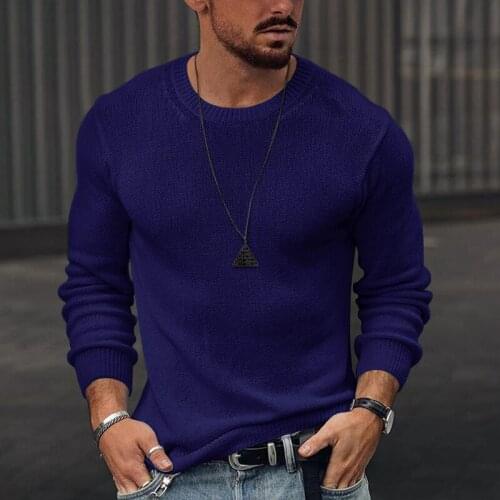 2021 Autumn Fashion Solid Long Sleeve Pullovers Shirt For Men Slim O-Neck Tracks Streetwear New Casual Men Knitted Sweaters Tops