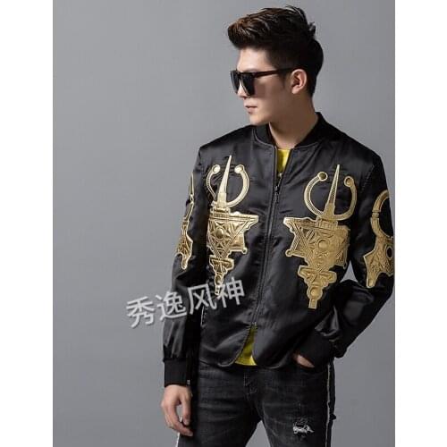 Autumn Fashion Jackets For Men And Women Nightclub Costumes Casual Hip Hop Clothes Stand Collar Mens Slim Embroidered Streetwear