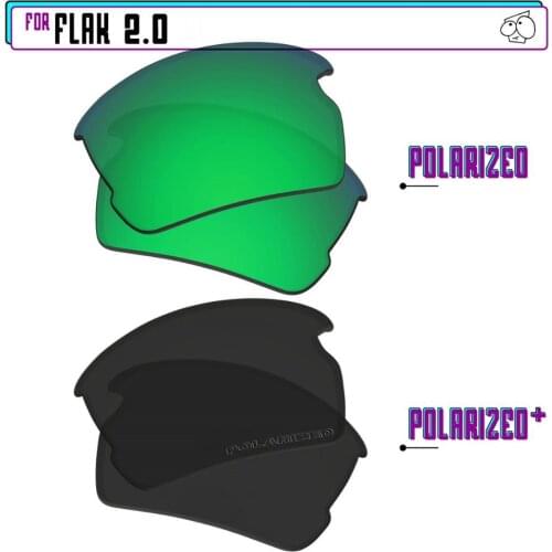 EZReplace Polarized Replacement Lenses for - Oakley Flak 2.0 Sunglasses - Black P Plus-Green P