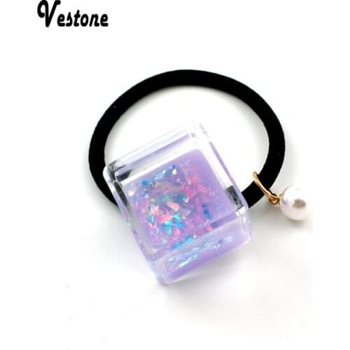 New style headband small fresh sequins hair ring / resin round personality hair rope rubber band hair accessorie-Colorful square