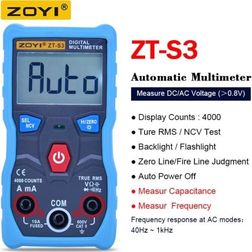 ZOYI ZT-S3 Digital Multimeter DC AC Voltage Current Resistance Tester Meter Automatic Voltmeter Multimeter With LCD Display