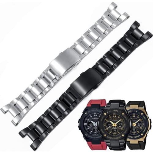 Stainless steel watchband For Casio G-SHOCK notched steel belt GST-210D S100D/S110D/W300/W110 watch strap band accessories