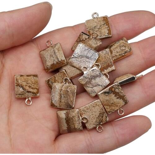 Natural Picture Stone Pendants Charms Stone Square Shape Pendants DIY for Necklace or Jewelry Making Size 12x16mm