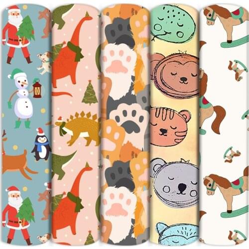 Christmas Dinosaur Carousel Bear Polyester Cotton Fabric Tissue Sewing Quilting Needlework Material DIY Handmade,c18650