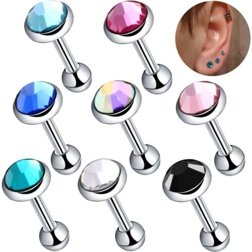 3Pcs(3mm/4mm/5mm) Lot Zircon Stone Ear Piercing Tragus Ring 1.2*6mm 16G Earrings Ear Piercing Cartiliage Ear Piercing Jewelry