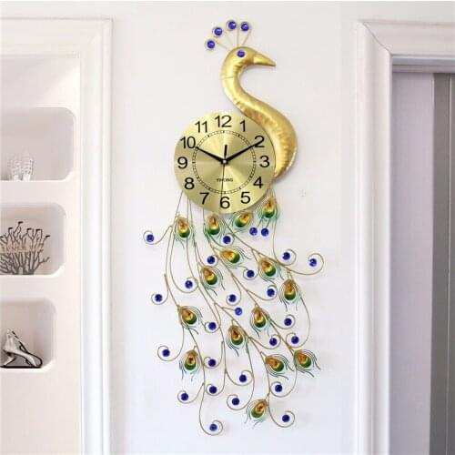 Peacock Wall Clock Modern Design Home Decor Living Room Mute Metal Digital Large Wall Clocks Crafts Ornaments decoration salon