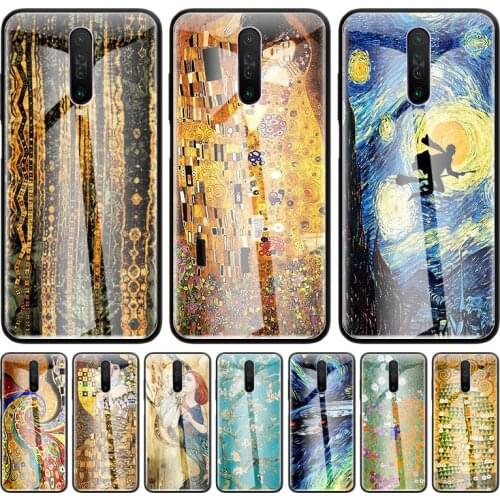 Starry Night Klimt Kiss Glass Phone Case for Xiaomi Redmi Note 9S 8 Mi Poco X3 NFC 9 7 10T 8T 9T 10 Lite K40 Pro 5G 9C 11 Cover