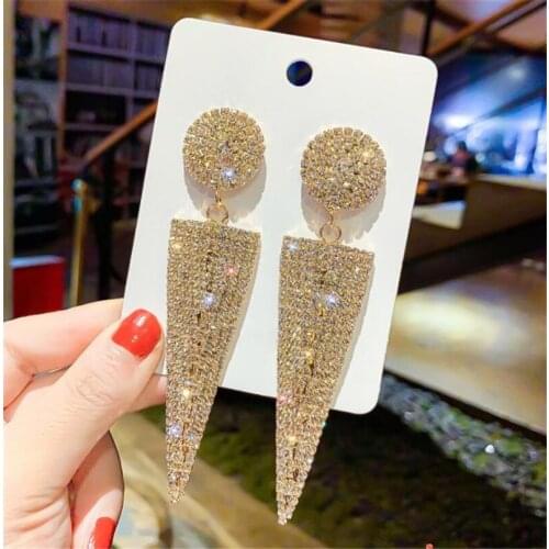 Wedding Jewelry Big Earrings for Women Geometric Triangle Metal Crystal Drop Dangle Earrings Fashion Lady Wedding Party Earrings