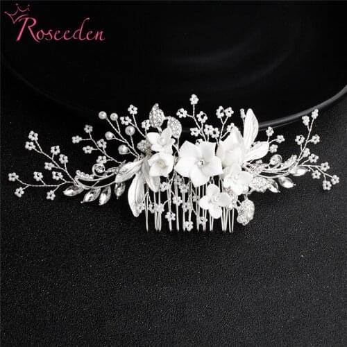 Winsome Floral Wedding Bridal Headpiece Hair Comb Silver Color Pearls Women Prom Wedding Hair Accessories Jewelry RE3455
