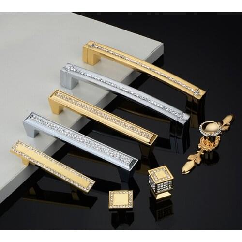 High-end Light Luxury Large Wardrobe Door Handle Crystal Dresser Handle Golddrawer Pulls Single Hole Cupboard Nordic