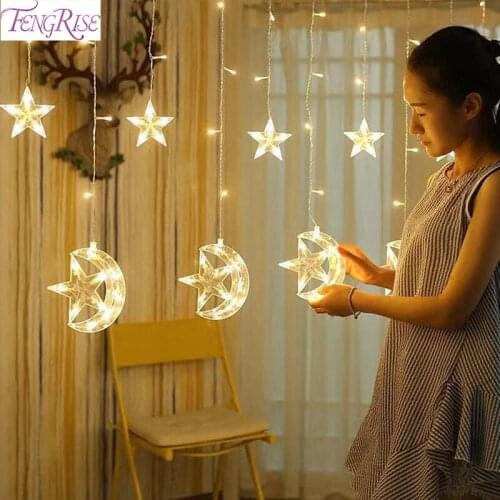 EU 220V Moon Star LED String Light EID Al Adha DIY Party Decoration Ramadan kreem Islamic Muslim Birthday Party Supply Christmas