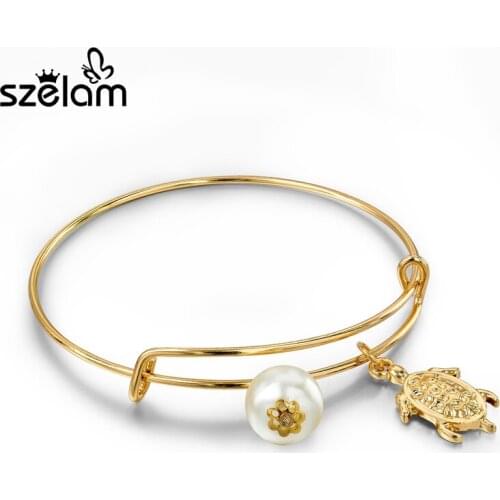 Szelam 2019 Newest Turtle Charm Bangles For Women Simulated Pearl Bracelets & Bangles Expandable Luxury Gold Jewellery SBR150221