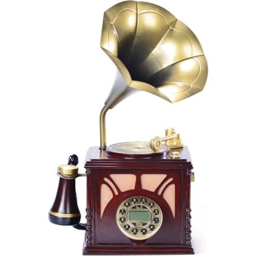 Vintage Decorative Telephone Anique Gramophone Shaped Luxury Rotary Dial Telephone Home Living Room Decor Corded Retro Phone
