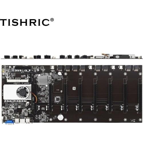 TISHRIC BTC-T37 Professional Mining Motherboard Onboard Procrssor 8*PCIE 16X 8GPU Video Card Support 1066/1333/1600MHz