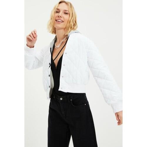 TRENDYOLMİLLA Ecru White Hooded Quilted Inflatable Coat, TREND,FASHION, POLYESTER, CASUAL, SPRING