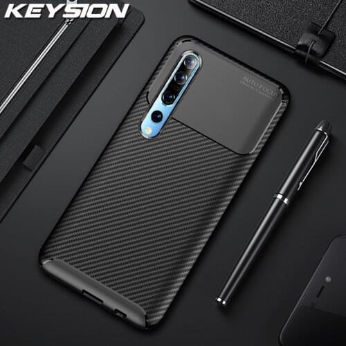 KEYSION Shockproof Case for Xiaomi Mi 10 Pro Carbon Fiber Texture Protection Phone back Cover For Redmi Note 8 7 Pro 8T K30 K20