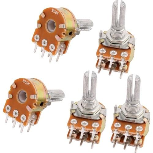 Uxcell 5 Pcs B50K 50K ohm 6 Pins Split Shaft Rotary Linear Dual Taper Potentiometers