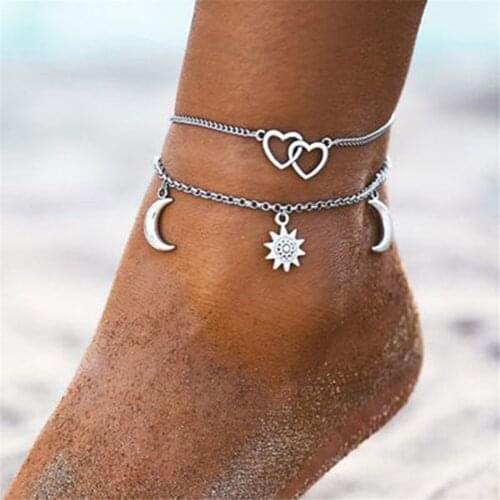 Bohemia Multilayered Lock Snake Chain Anklet For Women Trend Stars Moon Anklets Foot Bracelet Beach Jewelry