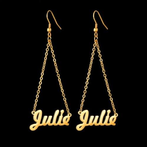 Custom Name Dangle Earring Drop Women Personalized Vertical Stainless Steel Nameplate Hoop Earings Jewelry Brincos Earrings Stud