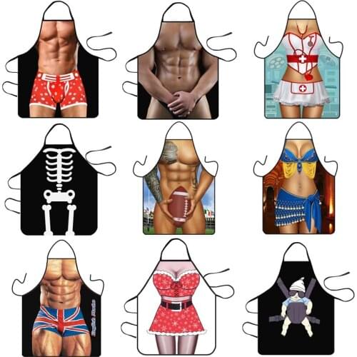 Funny Aprons Novelty Muscle Man Cooking Apron Fancy Dress Women Men Kitchen Bib Apron Idea for Lovers Gift